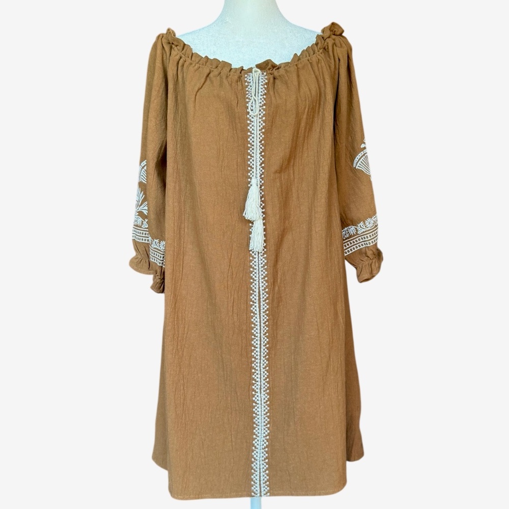 NWT Umgee Brown Embroidered Dress Sz L